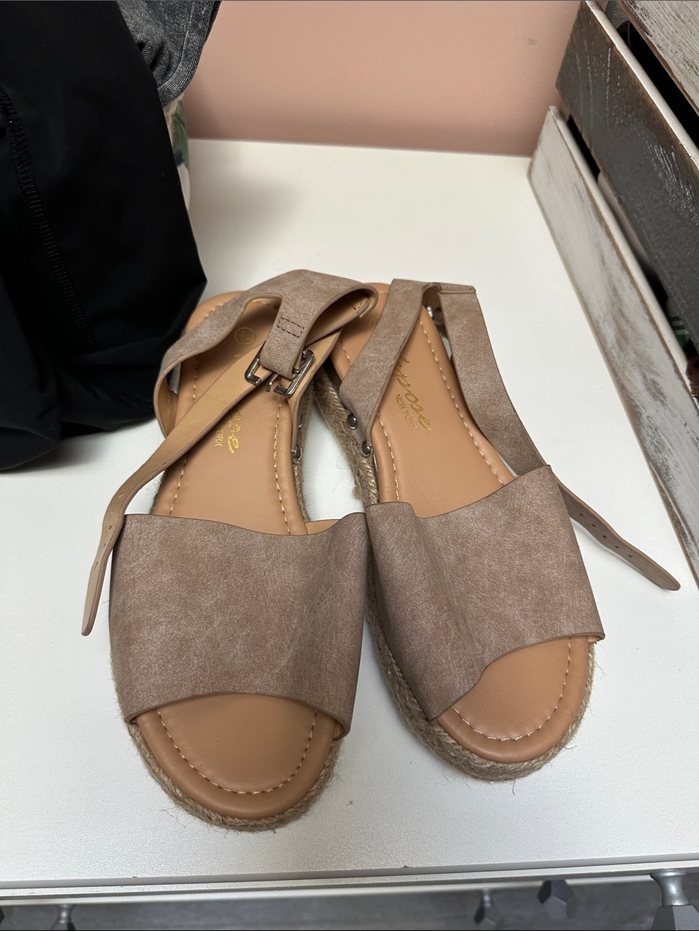 Vepose Taupe Espadrille Ankle-Strap Sandals
